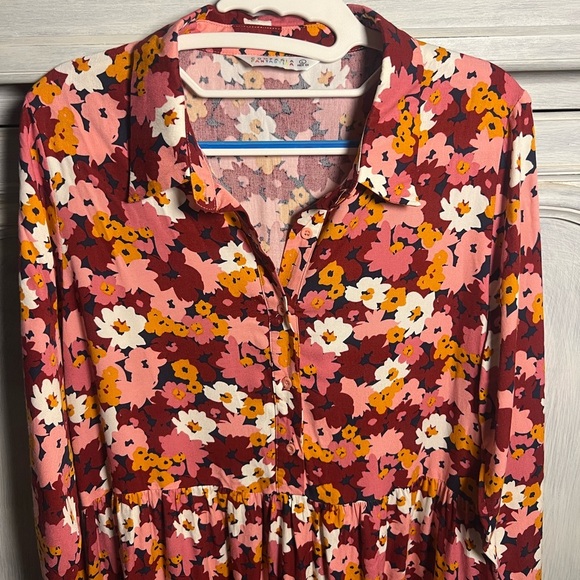 Boutique Fantastica Red Floral Marianne Marigold Collared Midi Dress Boho - Picture 5 of 10